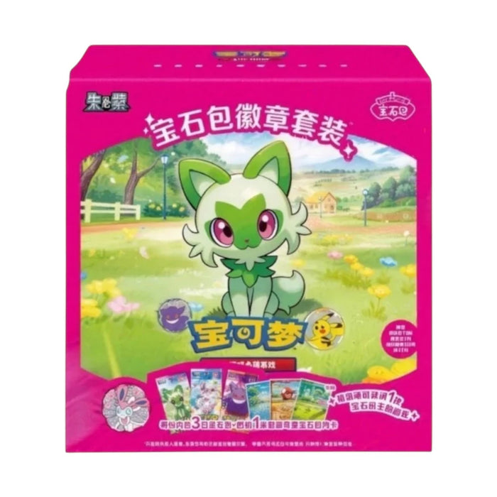 Pokémon Gem Pack Badge Set på kinesisk med boosterpakker, promokort og badge